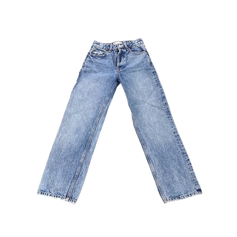 Zara Womens Blue Denim Jeans Size 0 Button Fly Wide Leg Made In Bangladesh